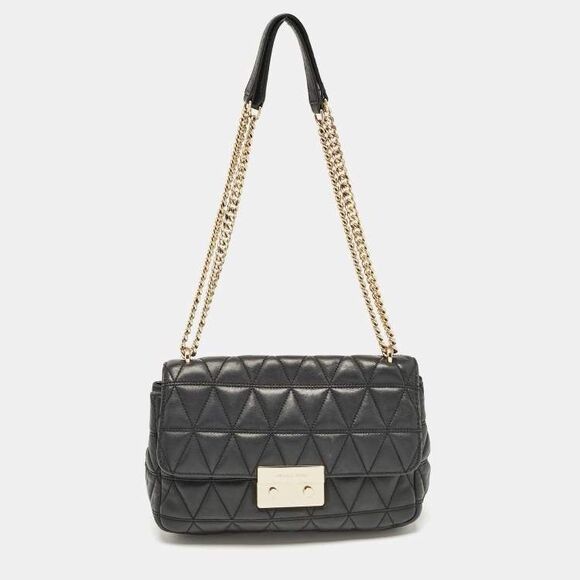 Michael Kors Black Quilted Leather Sloan Shoulder Bag With Gold Hardware